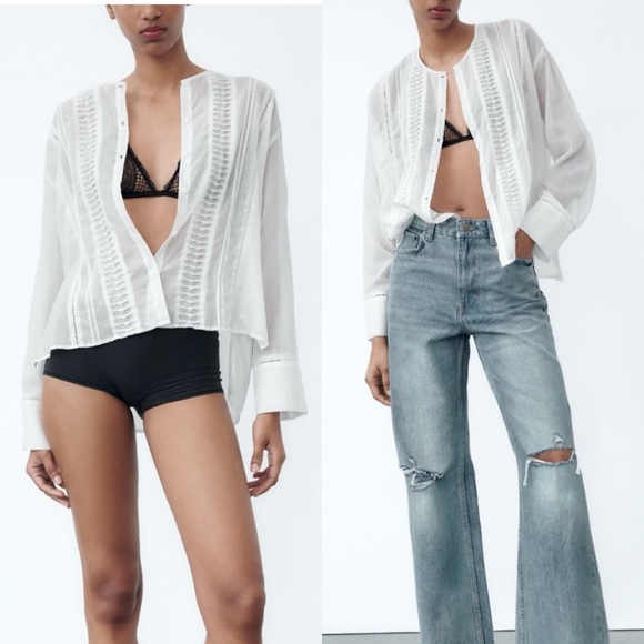 🐚 ZARA IVORY PRRFORATED THE MONA BLOUSE! - Picture 7 of 16